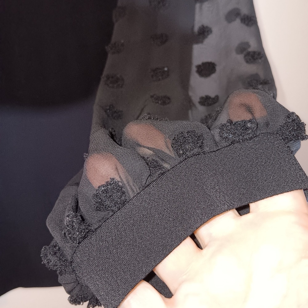 Adrianna Papell Black Blouse 3X Long Sleeve Sheer Polka Dot Party Top - Picture 3 of 5